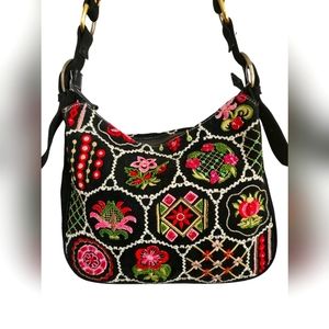 Isabella Fiore Vintage Leather Patchwork Beaded Embroidered Women's Purse